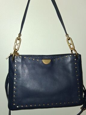 Coach Dreamer Navy Leather Shoulder Bag with Gold Hardware & Crossbody Strap